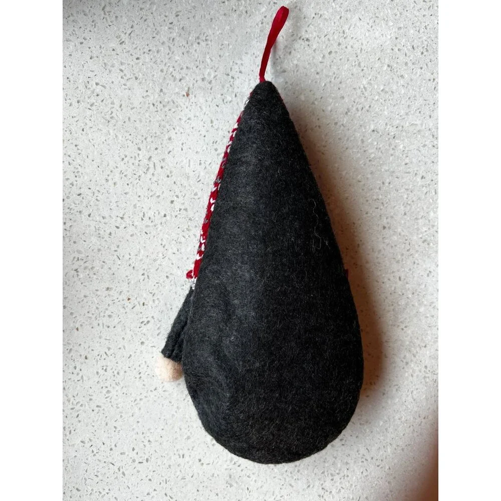 Nordic Style Christmas Gnome Ornament With Red & White Knit Hat And Faux Fur Bea